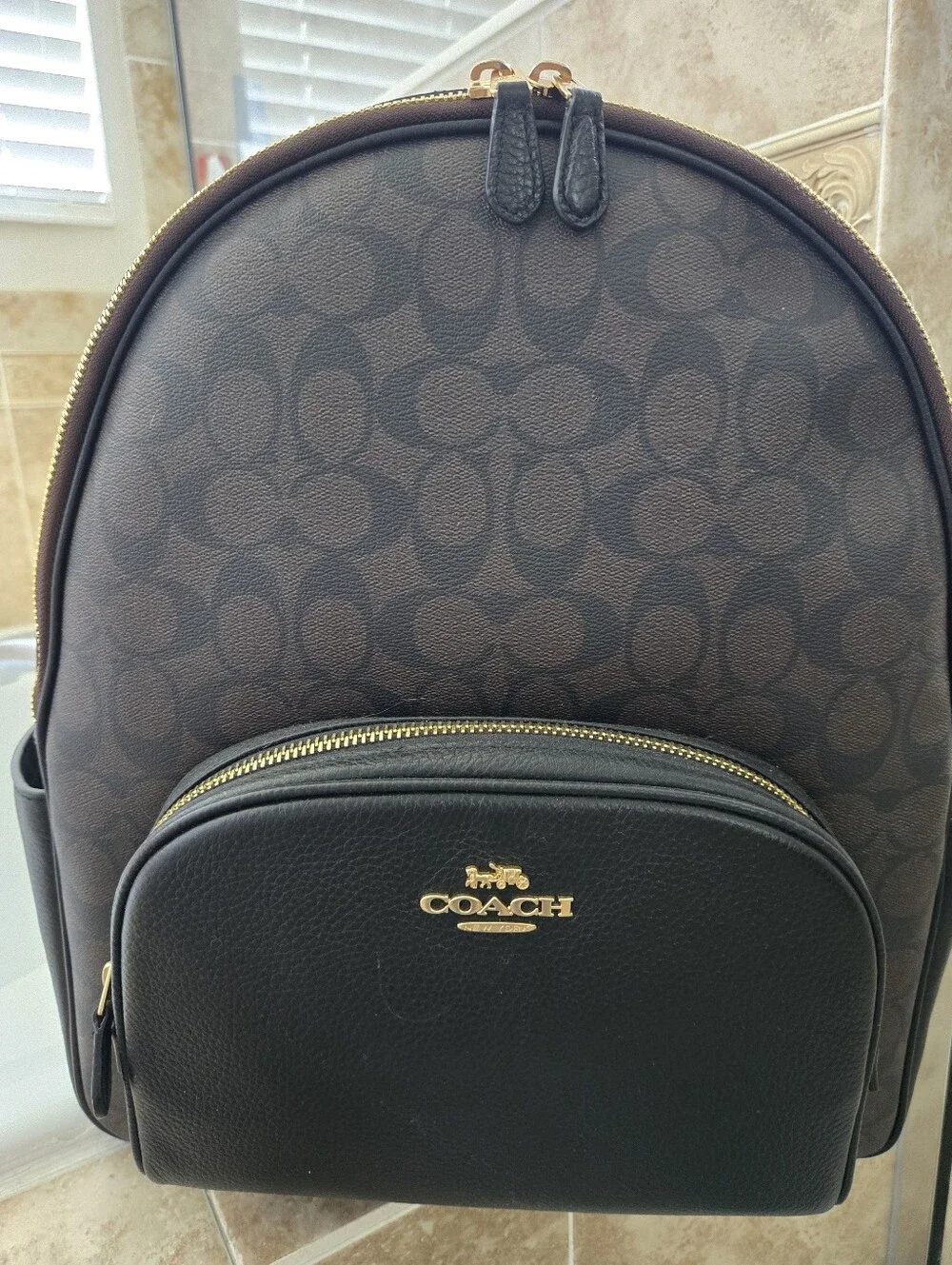 Coach Signature Canvas Backpack Black Leather